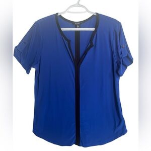 AUW Blue Buttoned Blouse with Mandarin Collar